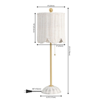 Celerie 27.5" Coastal Bohemian Rattan/Iron Scalloped Buffet LED Table Lamps with Pull Chain (Set of 2)